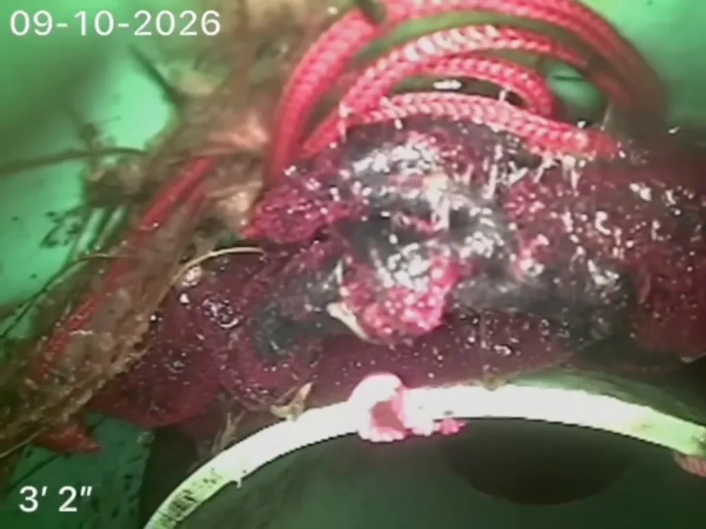 Camera footage of tree roots growing into a sewer line