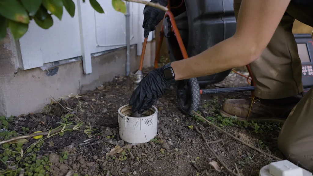 Outdoor sewer line camera inspection